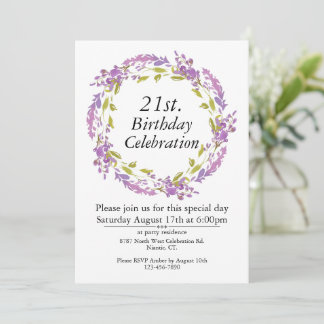 Invitación Personalizable 21 de Morado Floral Wreath Boho
