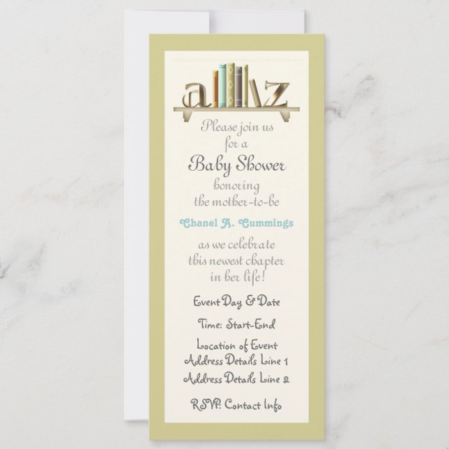 Invitación Personalizable A-Z Baby Book Invite (Anverso)