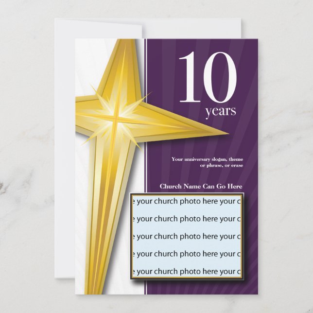 Invitación Personalizable aniversario de la iglesia de 10 (Anverso)
