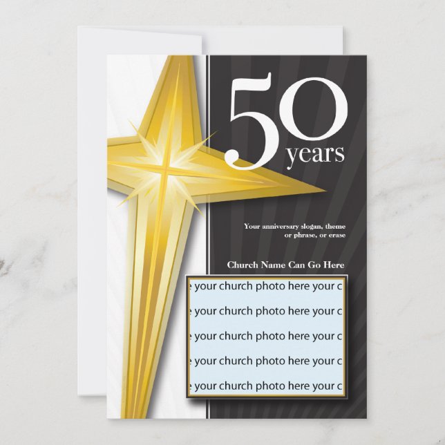 Invitación Personalizable aniversario de la iglesia de 50 (Anverso)