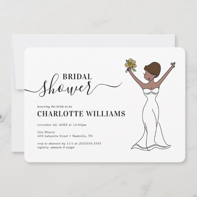 Invitación Personalizable Avatar Bridal Shower | Pelo corto (Anverso)