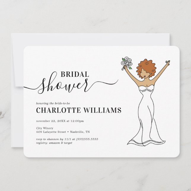 Invitación Personalizable Avatar Ducha Bridal| Cabello de riz (Anverso)