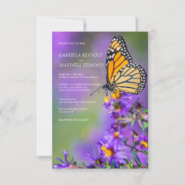 Invitación Personalizable azul mariposa Aster Boda floral