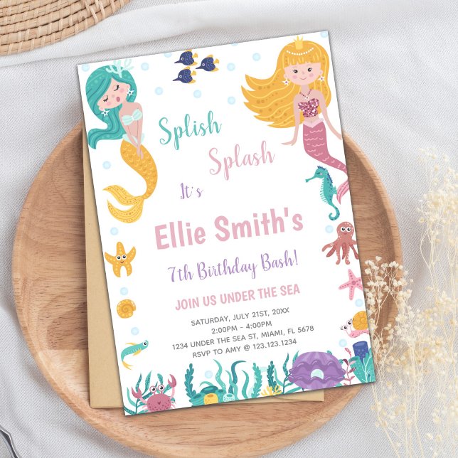 Invitación Personalizable bajo la sirena de la rubia marina (Under the sea Blond Mermaid Invitations)