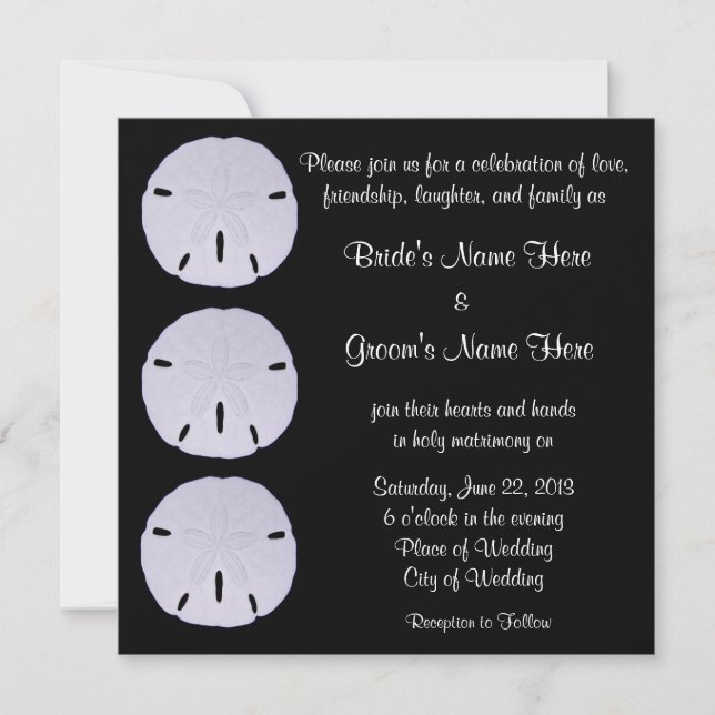 Invitación Personalizable blanco y negro del dólar arena Boda (Anverso)