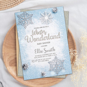Invitación Personalizable Blue Silver Winter Baby Shower
