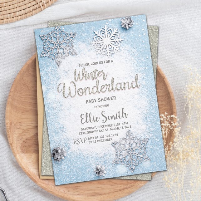 Invitación Personalizable Blue Silver Winter Baby Shower (Blue Silver Winter Baby Shower Invitations)