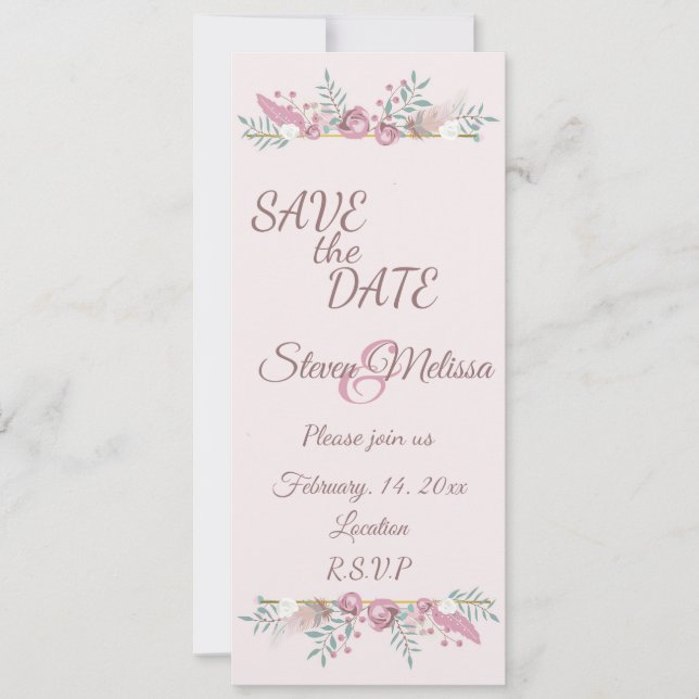 Invitación Personalizable Boda de Boho Rosa (Anverso)