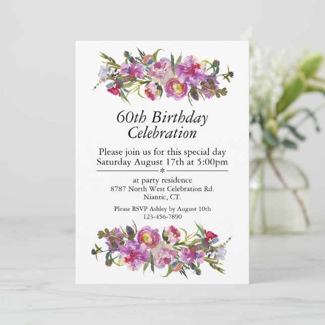 Invitación Personalizable Boho Purple Peony 60 cumpleaños (Anverso de pie)