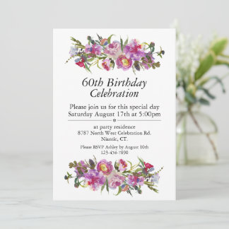 Invitación Personalizable Boho Purple Peony 60 cumpleaños