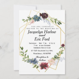 Invitación Personalizable Borgoña Bebé Boda de Flor Azul