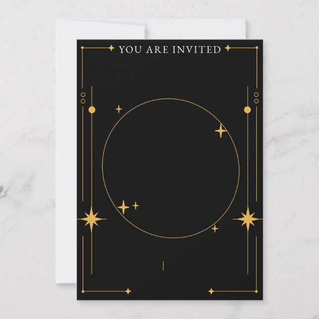 Invitación Personalizable con Estrellas Doradas y Negras (Anverso)