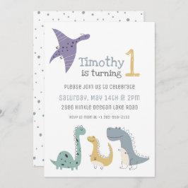 Invitación Personalizable Cute Pastel Dinosaurios Cumpleaños