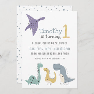 Invitación Personalizable Cute Pastel Dinosaurios Cumpleaños