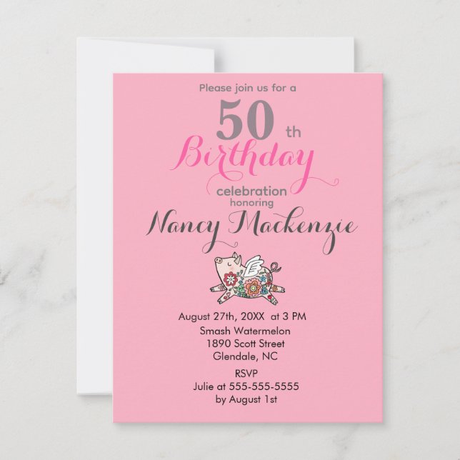 Invitación Personalizable de animales de la cuta de cerdo vol (Anverso)