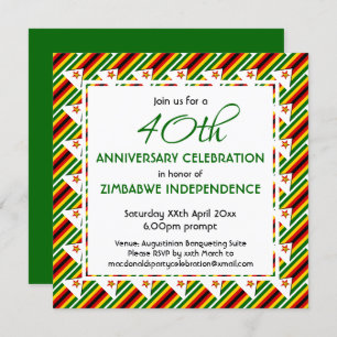 Invitación Personalizable DE BANDERA ZIMBABWE CUALQUIER AÑO O