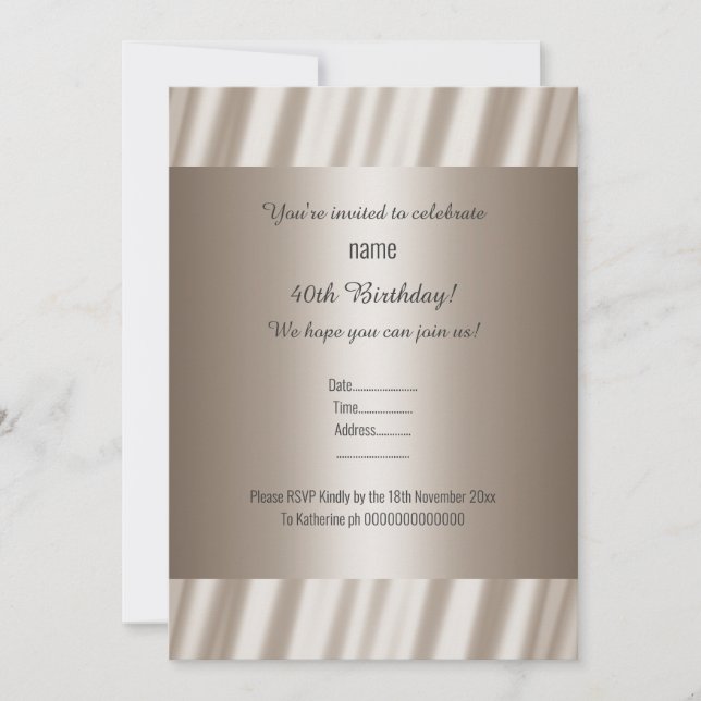 Invitación Personalizable de brote metálico de bronce en toda (Anverso)