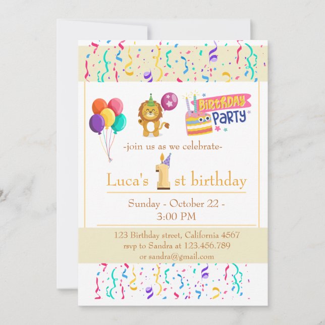 Invitación "Personalizable de celebración de cumpleaños 1. (Anverso)