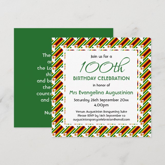Invitación Personalizable DE CUALQUIER EDAD Patriótica ZIMBAB (Anverso / Reverso)