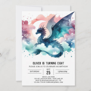 Invitación Personalizable de cumpleaños de Dragon en negrita