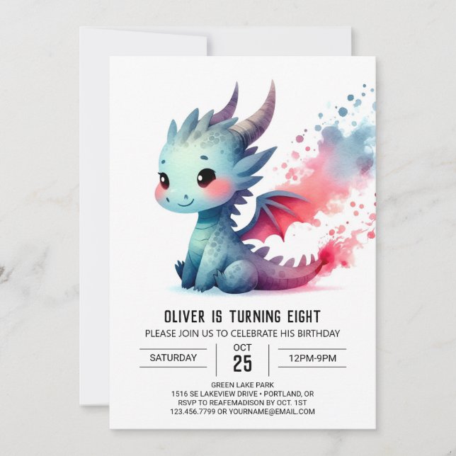 Invitación Personalizable de cumpleaños de Dragon minimalista (Anverso)
