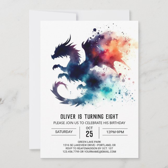Invitación Personalizable de cumpleaños de Dragon Respirador  (Anverso)