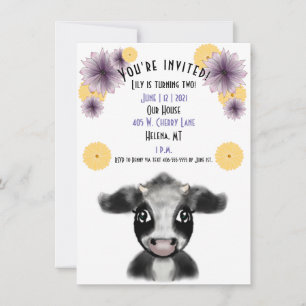 Invitación Personalizable de cumpleaños de vaca blanca y negr