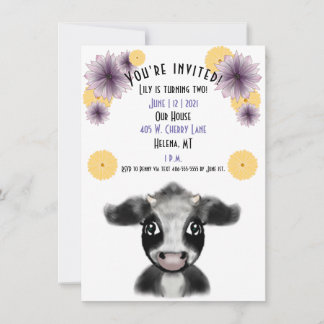 Invitación Personalizable de cumpleaños de vaca blanca y negr