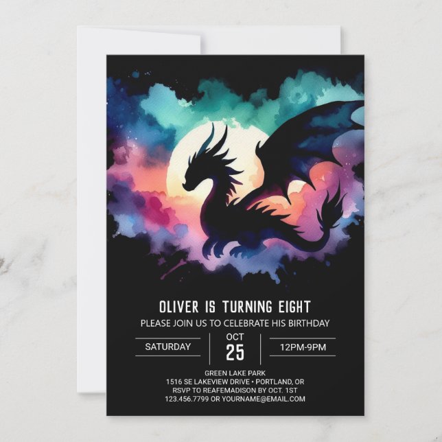 Invitación Personalizable de cumpleaños elegante de Dragon (Anverso)