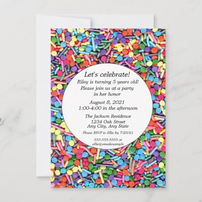 Invitación Personalizable de fiesta de cumpleaños de Sprinkle (Anverso)