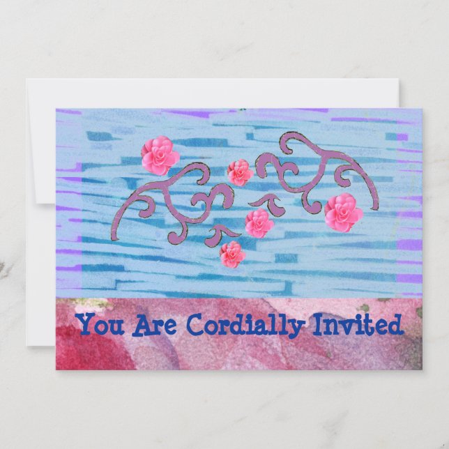 Invitación personalizable de flores rosas (Anverso)