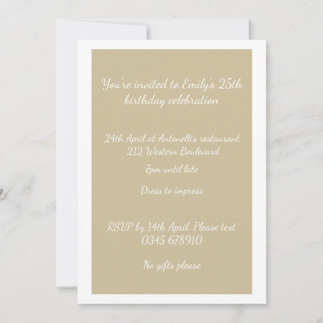 Invitación personalizable de foto de mocha ligera (Anverso)