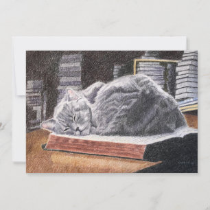 Invitación personalizable de gato de librería