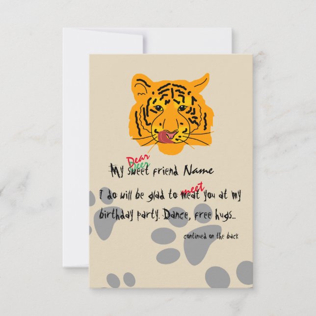 Invitación Personalizable de la fiesta de cumpleaños del tigr (Anverso)