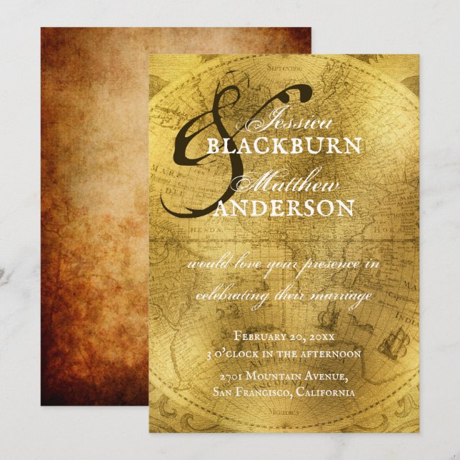 Invitación Personalizable del Mapa del Viejo Mundo del Oro An (Anverso / Reverso)