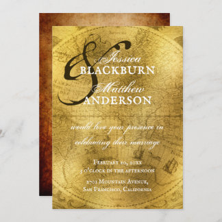 Invitación Personalizable del Mapa del Viejo Mundo del Oro An