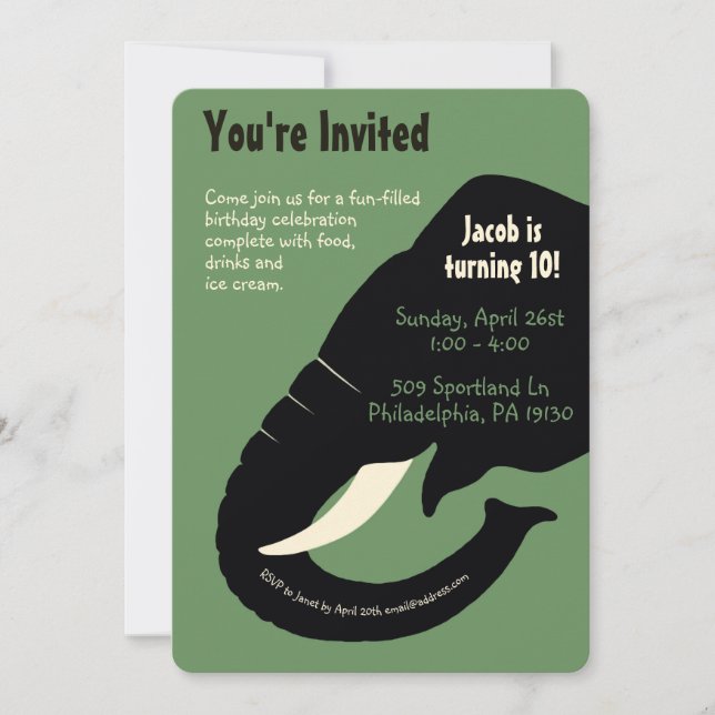 Invitación Personalizable Elefante Vintage (Anverso)