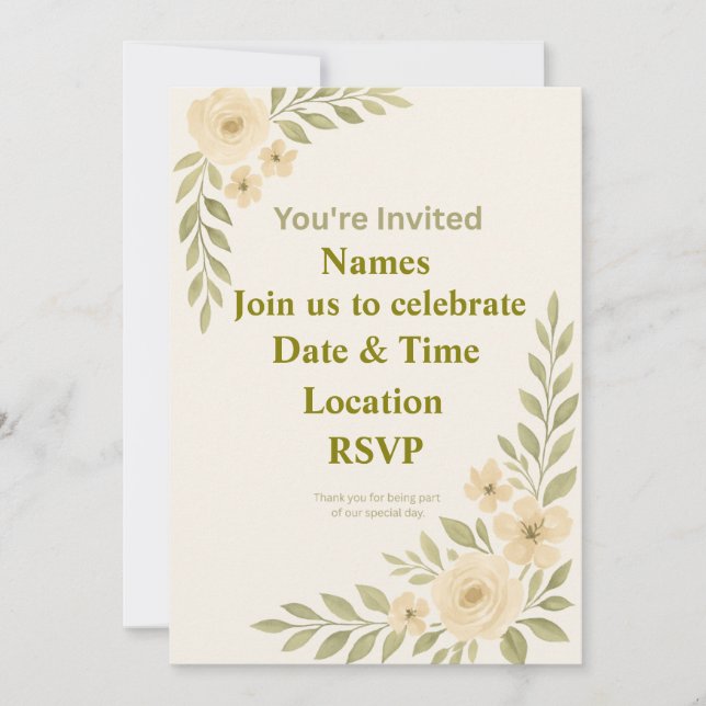 Invitación Personalizable Elegante Boda Floral Tem (Anverso)