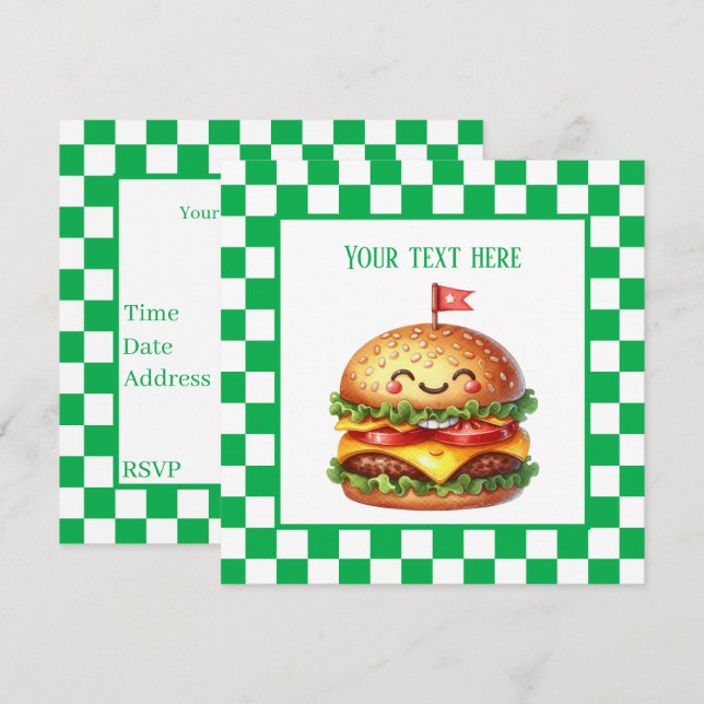 Invitación Personalizable fiesta de cocina de hamburguesa de  (Anverso / Reverso)