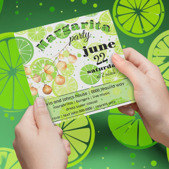 Invitación Personalizable Fiesta de verano de la casa Margari (Limes and green citrus customizable margarita party happy hour house party invitation. )