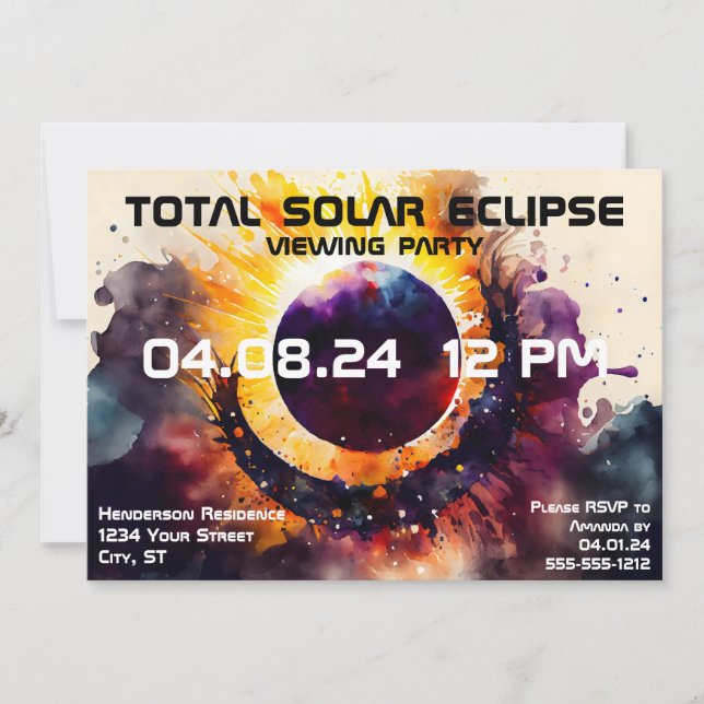 Invitación Personalizable Fiesta de visualización de eclipse  (Anverso)