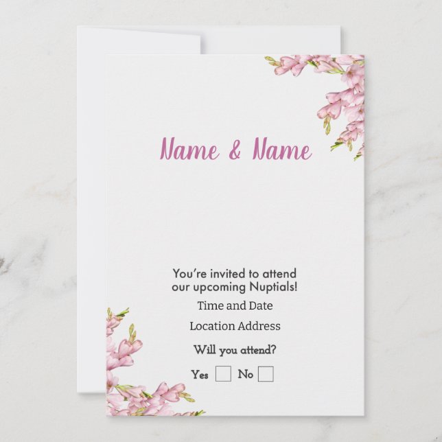 Invitación Personalizable floral rosa (Anverso)