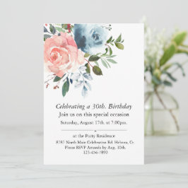 Invitación Personalizable floral rosa y azul Cumpleaños