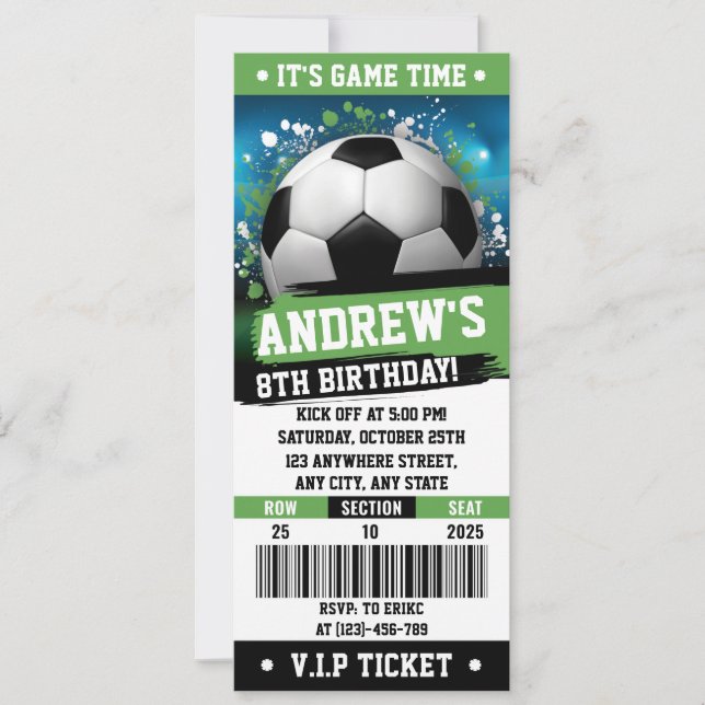 Invitación Personalizable Fútbol Ticket Imprimible Cumpleaños (Anverso)