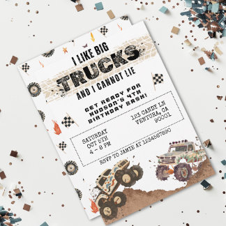 Invitación Personalizable Gracioso Monster Camión Boys Cumple