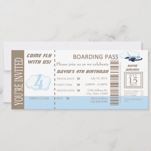 Invitación Personalizable invitado de vuelo de cumpleaños (Anverso)