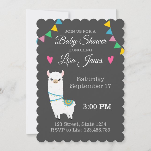 Invitación Personalizable Llama Baby Shower (Anverso)