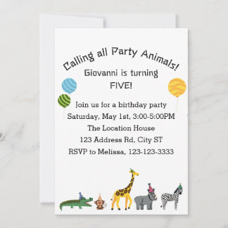Invitación Personalizable llamando a todos los animales Fiest