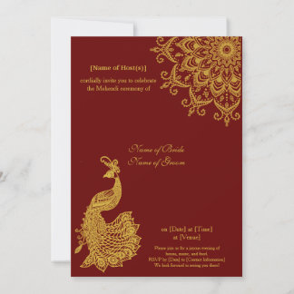 Invitación Personalizable Metálico Oro oscuro Rojo Mehendi In