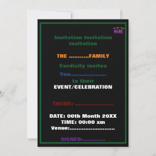 INVITACIÓN PERSONALIZABLE MODERNO ESTILO NEGRO VERIFICADO MAR